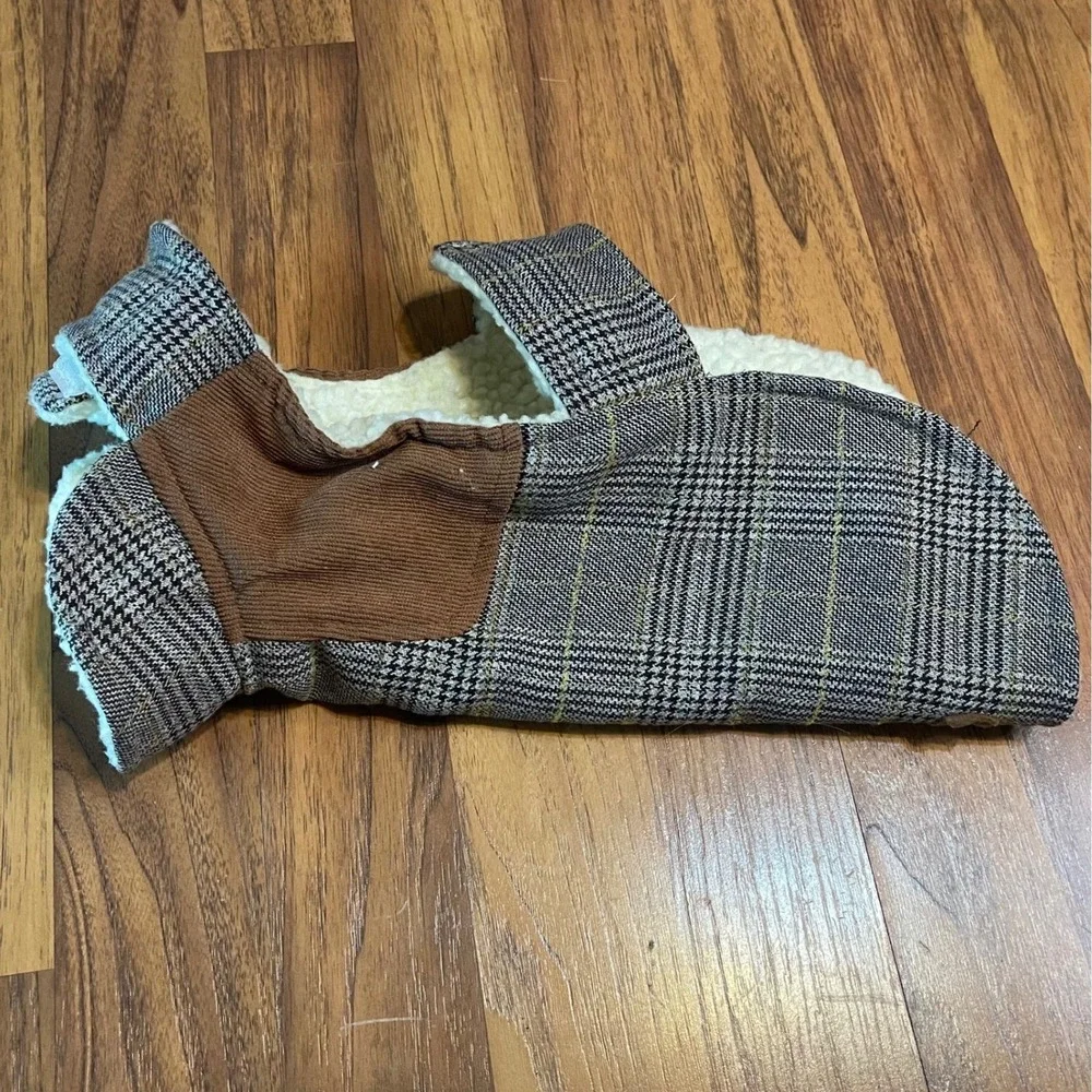Eddie Bauer Dog Vest Small Grey Plaid Corduroy Faux Shearling Fleece Jacket